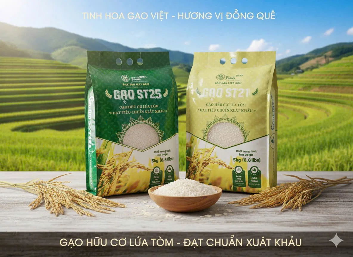 Hai bao gạo ST25 và ST21 Gourmet Foods đặt cạnh nhau